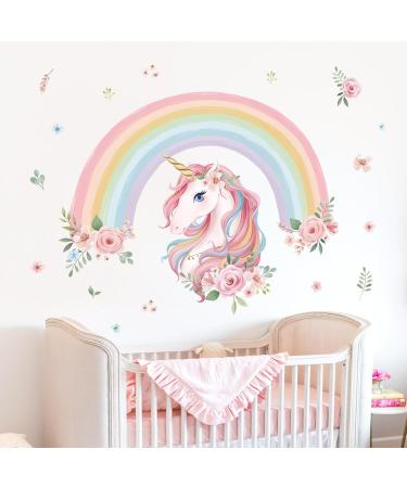 Wondever Large Rainbow Wall Decals Unicorn Flower Peel and Stick Stickers for Girls Bedroom Nursery - Buy Online on SooperMarket.com