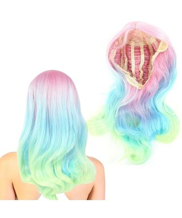 Long Wavy Wig Pink To Blue Cosplay Party Wigs Gradient for Women for Daily Party for Cosplay