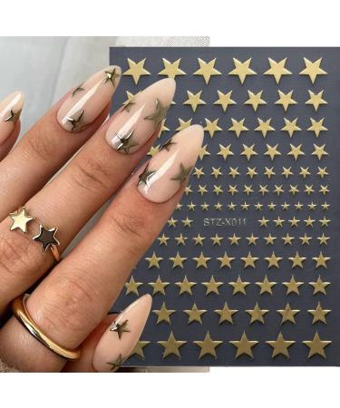 10 Sheets Metallic Nail Art Stickers - Self-Adhesive Decals with Glitter Stars, Moon, Love Heart - Gold & Silver Designs for Women DIY Nail Art - Buy Online on SooperMarket.com