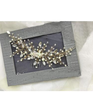Deniferymakeup Pearl Bridal Hair Vine Wedding Hair Accessories Bridal Hair Comb Crystal Wedding Hair Comb Wedding Hair Vine Bridal Hair Accessory (Gold) - Buy Online on SooperMarket.com