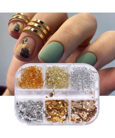 Eseres 3D Sparking Gold Flakes Nail Foil - 6 Grids Metallic Glitter for Nail Art Design in Gold & Silver - Buy Online on SooperMarket.com