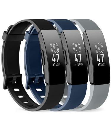 Vancle 3 Pack Compatible for Fitbit Inspire HR Bracelet & Inspire Bracelet & Inspire 2 bracelet silicone sport replacement bracelet for Fitbit Inspire/Inspire 2 S Black/Marine Blue/Gray