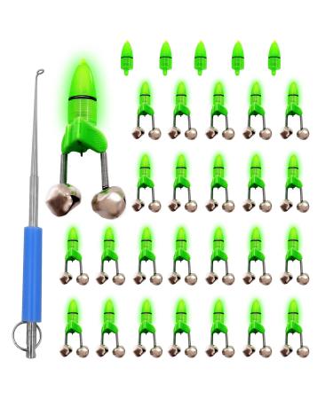 LIUMAYAS 55PCS Fishing Bells LED Night Fishing Rod Bait Alarm Bell, LED Fishing Light, LED Night Fishing Rod Bite Bait Alarm Light with Dual Ring Bells