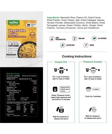 Kapka Vegetable Pulao Vegan Indian Food - 5 Pack Basmati Rice Meal Kit for Instant Pots | Ready to Eat Entrees - Pressure Cooker Friendly | 3-4 Servings Per Pack - Buy Online on SooperMarket.com