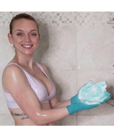 Exfoliating Glove Set - Spa Body Scrubber Mitts for Men and Women | Hanging Loop | Emerald Green + Pale Pink - Buy Online on SooperMarket.com