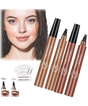 Glowly Secret Eyebrow Pen Glowly Secret Waterproof Natural Eyebrow Pen Glowly Secret 4 Tipped Precise Brow Pen 3D Microblading 4-Tip Eyebrow Pen Eyebrow Contouring Pen (02#+05#)