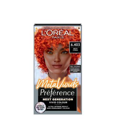 L'Oreal Paris Preference Meta Vivids Semi-Permanent Hair Colour 2 in 1 Bleach & Colour Kit Coral 6.403 Meta Coral 6.403 1 Count (Pack of 1)