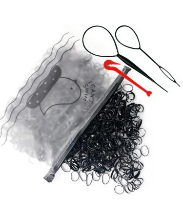 Sularpek 1000 Pcs Elastic Hair Bands Hair Elastics Small Hair Bands Plastic Hair Bands Mini Rubber Bands Hair Rubber Bands for Hair Braids With Band Removal Hook+2 Hair Braid Tools(Black)