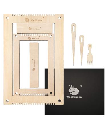 Wool Queen Rectangle Weaving Loom Kit 5.3''x7.8'' ,7.9''x11.8'' 2 Set with Weaving Needles Suit for Kids, Beginners and Weaving Lovers