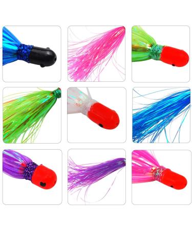 Fishing Jig Head Mylar Flash Teaser Tail Saltwater Lure Mix 10pcs - 0.34oz Sliding Weight Head Skirt Teaser in 5 Colors - Buy Online on SooperMarket.com
