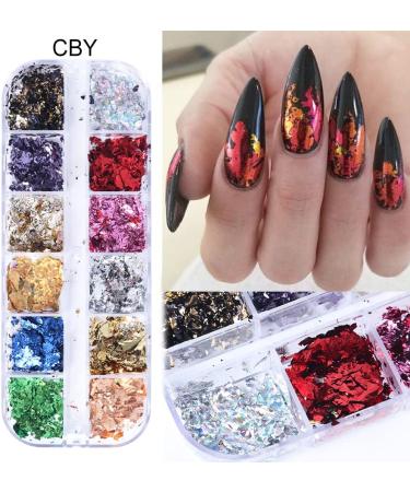 12 Grids Nail Foils Holographic Glitter Sequins - Gold/Silver Mirror Effect Confetti for DIY Manicure - Women/Girls Nail Art Flakes - Buy Online on SooperMarket.com