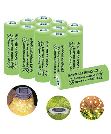 12 Counts AA 600mAh NiMH Rechargeable Batteries 1.2 Volt Double A Battery for Outside Solar Lawn Light