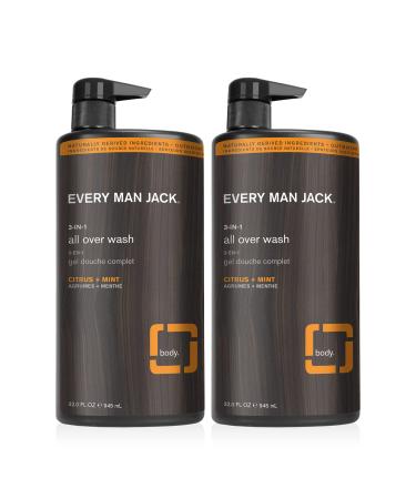 Every Man Jack Men’s Cleansing 3-in-1 All Over Wash for All Skin and Hair Types - Cleanse and Nourish Skin and Hair with Naturally Derived Soy Proteins, Aloe, and a Citrus + Mint Scent - 32 fl.oz