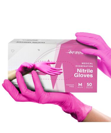 Fuchsia Hot Pink Nitrile Disposable Gloves - 50 Count - 3 Mil Nitrile Gloves Medium - Powder and Latex Free Rubber Gloves - Surgical Medical Exam Gloves - Food Safe Cooking Gloves Medium 50