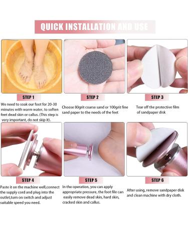 Electric Foot File Callus Remover - Professional Pedicure Tool with Adjustable Speed and 120 Replacement Sandpaper Discs - For Men and Women (Rose Gold) - Buy Online on SooperMarket.com