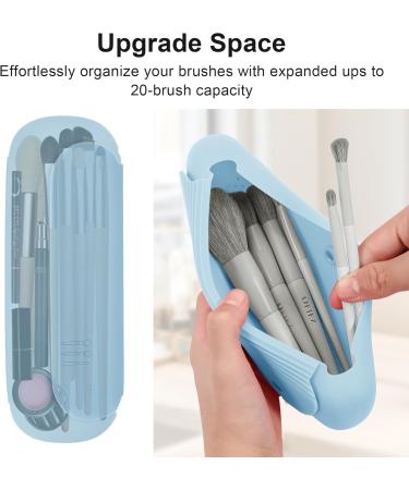 Travel Makeup Brush Holder | Silicone Portable Cosmetic Brushes Organizer with Built-in Cleaner | Upgrade Travel Essentials Case (Sky Blue - Buy Online on SooperMarket.com