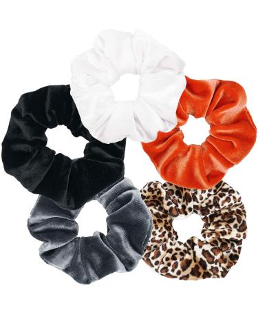 Velvet Scrunchies for Hair Soft Velvet Scrunchie Pastel Solid Color Fashion Boutique Big Large Hair Ties Hair Elastic Hair Bands Holiday Pony Ponytail Scrunchy Pack for Women Black White Orange Grey Cheetah-print/Lepord...