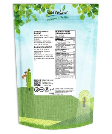 California Zante Currant Raisins 1lb - Sun-Dried Seedless Grapes, Vegan & Kosher - Tangy-Sweet Chewy Snack - Buy Online on SooperMarket.com