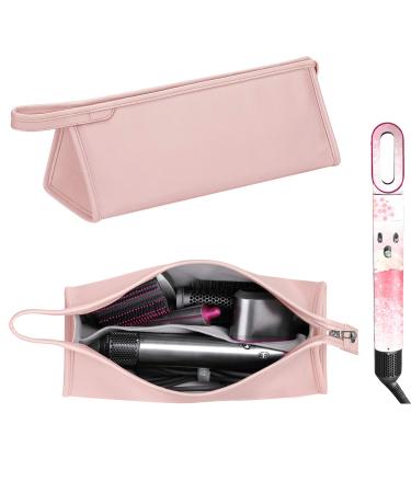 BAGCRAZY Pu Leather Travel Case Travel Case Compatible with Dyson Airwrap Styler Portable Waterproof Dyson Airwrap Travel Case Organizer Bag for Shark FlexStyle Attachments Storage Pink