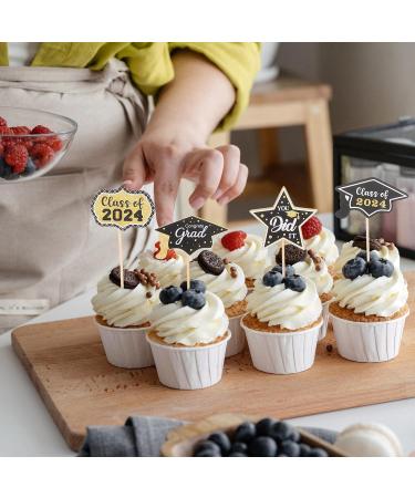 HOLIDYOYO 24pcs Graduation Cupcake Toppers Picks Class of 2024 Cake Toppers Congrats Grad Cake Picks Dessert Toppers Toothpick For Graduation Party Supplies Cake Decorations - Buy Online on SooperMarket.com