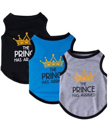 3-pack dog clothing printed Princess Prince Pet West T-shirt dog clothing costume for cats puppies Small dogs medium-sized dogs (prince blue large) Prince Blau L