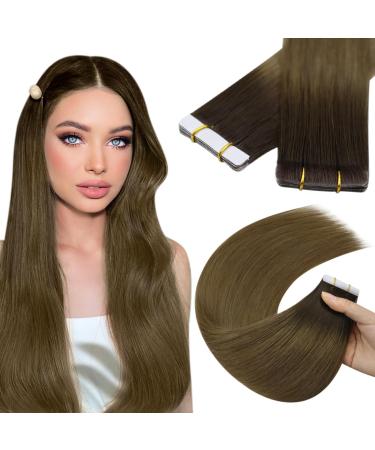 Youngsee injection tape extensions real hair Extensions tape 60 cm virgin tape in extensions darker brown ombre light brown tape in extensions real hair skin weft 5pcs 12.5g #r3/8 60 cm 5 pcs virgin- #r3/8