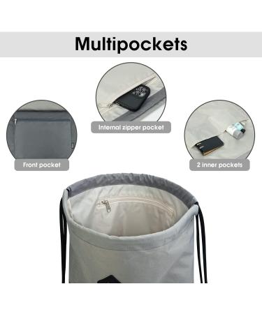 WANDF Drawstring Gym Bag with Wet Compartment - Water-Resistant Cinch Bag for Men and Women (Grey) - Buy Online on SooperMarket.com