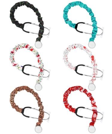 6 Pieces Stethoscope Cover Scrunchie Elastic Fabric Stethoscope Covers Sleeve Compatible with Stethoscope 6 Styles Stethoscope Neck Wrap for Nurse Doctor