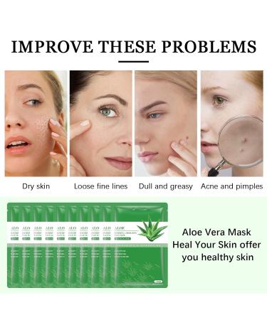 Aloe Vera Soothing Face Mask 10-Pack for Hydrating and Moisturizing Skincare - Ideal for Dry, Oily, and Sensitive Skin - Acne, Sun Care, and Calming Benefits - 25ml/0.88oz per Sheet - Buy Online on SooperMarket.com