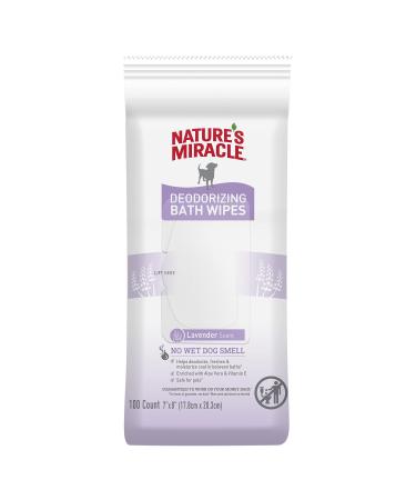 Nature's Miracle Deodorizing Bath Wipes for Dogs, 100 Count, Lavender Scent