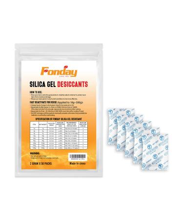 2 gram 50 packets Fonday Food Grade Silica Gel Pack DesicCant - Moisture Absorber DesicCant Packet Dehumidifi Pack 2 Gram 50 Packets 50