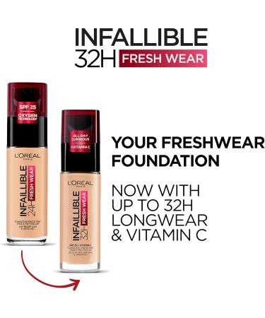 L'Oreal Paris Infallible 32H Fresh Wear Foundation 355 Sienna 30ml - Full-Coverage Longwear with Vitamin C & SPF 25 - Buy Online on SooperMarket.com