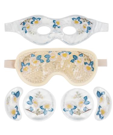 Cooling Gel Eye Mask Set - Ice Face Mask with Eye Holes and Plush Backing Cold Hot Eye Compress and Reusable Cooling Pads for Eyes Puffiness Migraine Headache Dark Circles Dry Eyes (4 PCS) Camellia