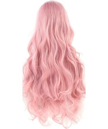 YEESHEDO 32 Inch Long Wavy Curly Cosplay Wig with Bangs - Heat Resistant Synthetic Hair for Women - Pink - Buy Online on SooperMarket.com