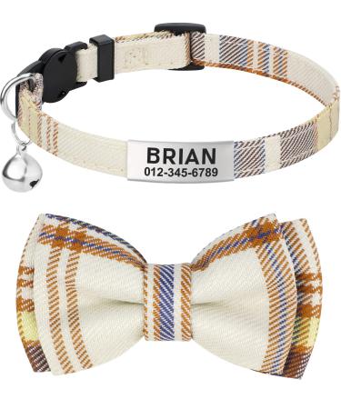 Tagme cats collars with names and telephone number kitten neck band with safety closure and bell plaid khaki 1 Pack plaid brown