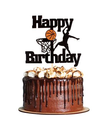 Blumomon 1 piece of basketball cake attachment Happy birthday shield cake attachment basketball player cake decorations for sports theme young girl birthday party accessories basketball-6