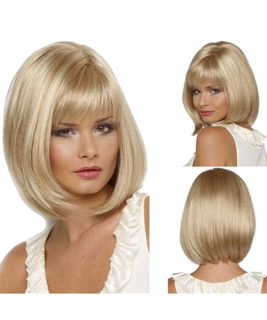Buy Short Blonde Wig for Women | Natural Synthetic Straight Wigs with Bangs - Perfect for Daily Use - Buy Online on SooperMarket.com