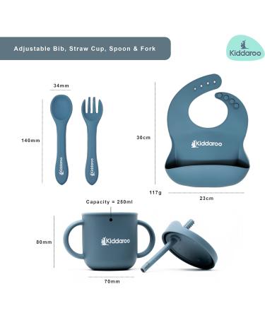 Kiddaroo Baby Weaning Set - Feeding Bib, Sippy Cup, Cutlery, Plate, Bowl - Blue | Baby Led Weaning Essentials with eBook - Buy Online on SooperMarket.com