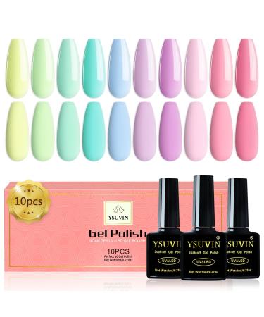 Yueshop Pastel Gel Nail Polish Kit - Macaron Candy Bright Yellow Pink Purple Blue Green Summer Nail Polish Pastel Pink Gel Polishes Soak Off UV Gel Nail Art DIY Manicure for Beginner (10PCS 8ml) Macaroon