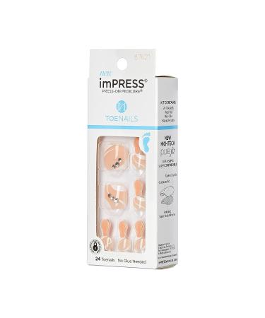 KISS imPRESS Press-On Pedicure Fake Toenails Kit - Square Bejeweled Pink & White Nails with Prep Pad, File, Stick - 24 Nails - Buy Online on SooperMarket.com