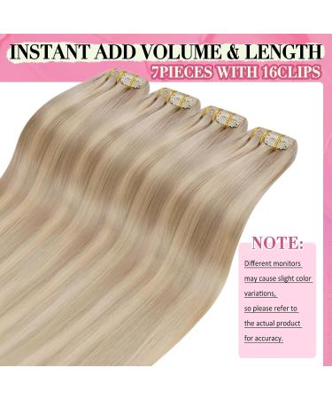 Youngsee Clip-In Extensions 45cm Real Hair - Ash Blond & Platinum Highlights | 120g Full-Head 7PCs - Buy Online on SooperMarket.com