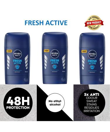 NIVEA Fresh Active Stick Deodorant 50ml - Pack of 3 | Anti-Transpirant | Ergonomic Design - Buy Online on SooperMarket.com