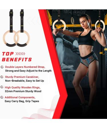 HardyRoar Wood Gymnastic Rings - Crossfit & Body Training Equipment with Easy Install Carabiners & Adjustable Straps - Buy Online on SooperMarket.com