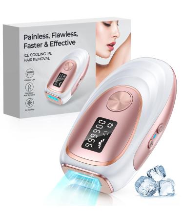 ZKMAGIC IPL Laser Hair Removal - Painless & Long Lasting Ice Cooling Hair Removal Device with 5 Levels & 2 Flash Modes Full Body Use for Women and Men at Home Rose