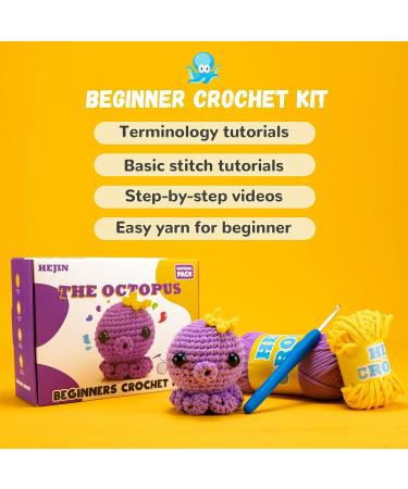 HEJIN Crochet Kit for Beginners - Octopus Animal Kit with Videos, Yarn, Hook - Perfect Gift for Boys and Girls - Buy Online on SooperMarket.com