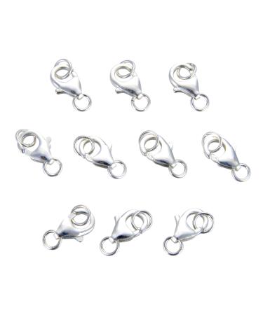 10 Sets fine 925 Sterling Silver Safety Lobster Claws Clasp with Closed Jump Rings Connect Necklace or Bracelet (8mm)