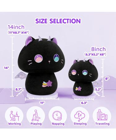 Mewaii 14'' Soft Purple Big Eyed Cat Mushroom Pillow Stuffed Animal Plush - Cuddly Cat Plush Toy for Kids - Buy Online on SooperMarket.com
