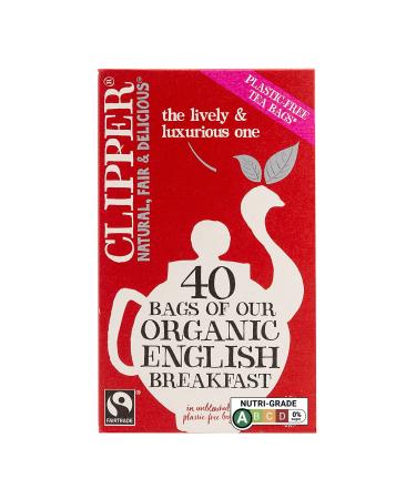 Clipper Fairtrade Organic English Breakfast Tea Bags | Black Tea Bags | Natural Unbleached Plant-Based Biodegradable & Sustainable Teabags | Eco Conscious Non GM & Fair Trade Tea (40 Teabags)