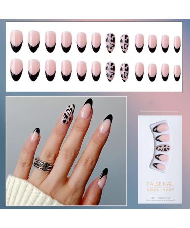 Justotry 24 Pcs Almond Short False Nails - Heart Black French Press On Nails | Trendy Fake Nails with Nail Glue | Oval Medium Stick On Nails for Women | Nail Art Design - Buy Online on SooperMarket.com