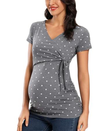 Love2Mi Women Maternity Breastfeeding Tops Long Sleeve V-Neck Cute Maternity Clothes L Floral 45-short